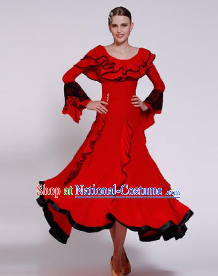 Professional Waltz Competition Modern Dance Red Bubble Dress Ballroom Dance International Dance Costume for Women