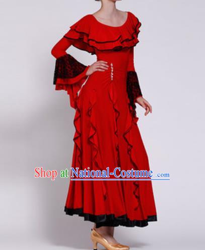 Professional Waltz Competition Modern Dance Red Bubble Dress Ballroom Dance International Dance Costume for Women