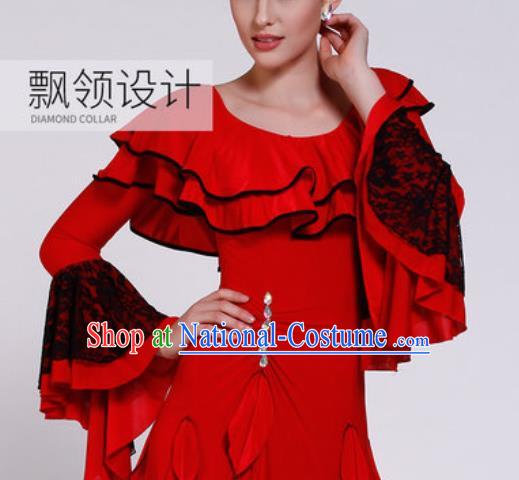 Professional Waltz Competition Modern Dance Red Bubble Dress Ballroom Dance International Dance Costume for Women