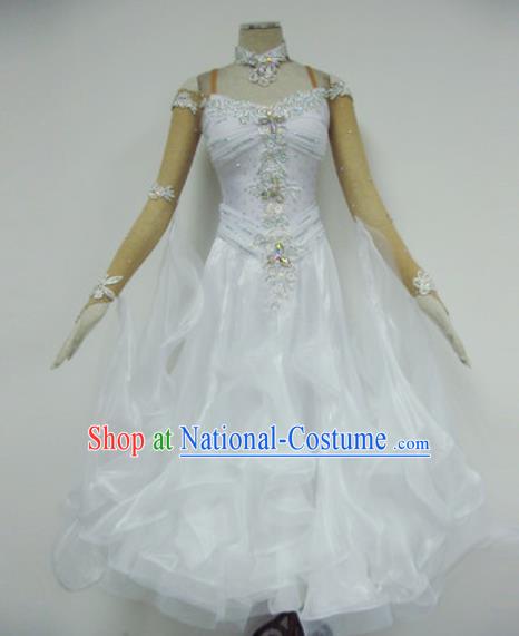 Professional Waltz Dance White Dress Modern Dance Ballroom Dance International Dance Costume for Women