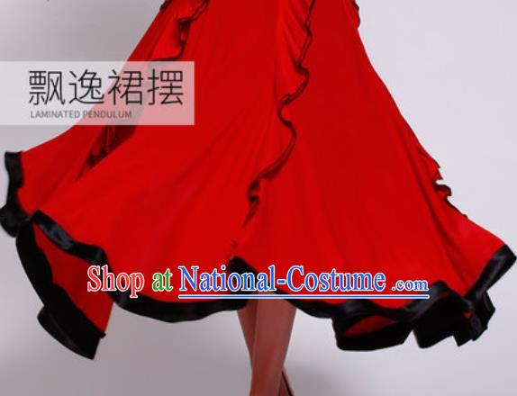 Professional Waltz Competition Modern Dance Red Bubble Dress Ballroom Dance International Dance Costume for Women