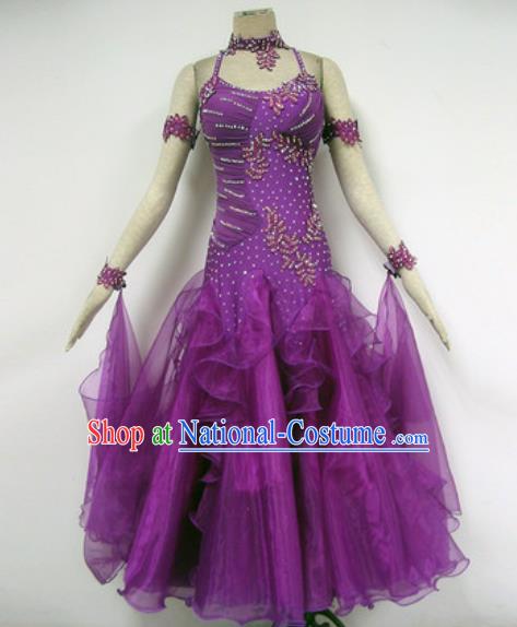 Professional Waltz Dance Purple Dress Modern Dance Ballroom Dance International Dance Costume for Women