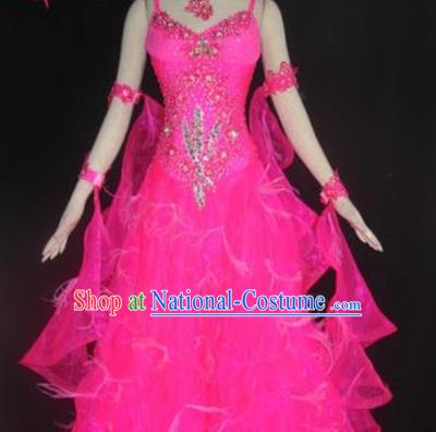 Professional Waltz Dance Rosy Veil Dress Modern Dance Ballroom Dance International Dance Costume for Women