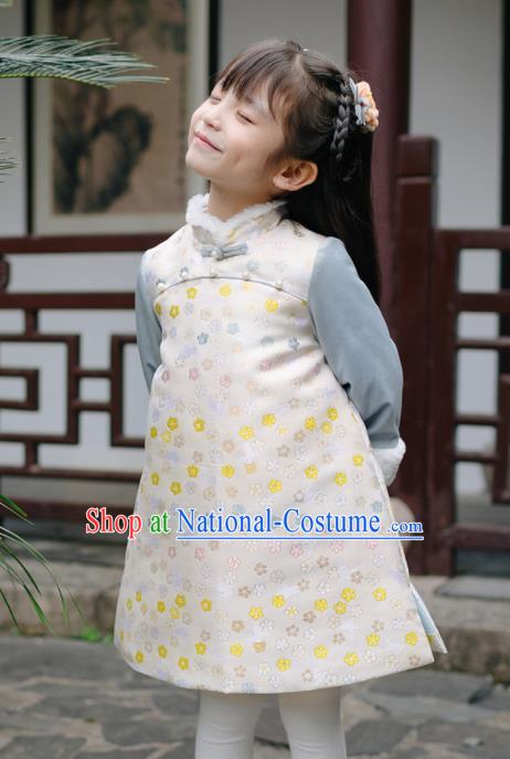 Chinese National Girls Cheongsam Costume Traditional New Year Qipao Dress for Kids