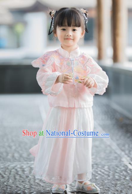 Chinese National Girls Pink Tang Suit Cheongsam Costume Traditional New Year Qipao Dress for Kids