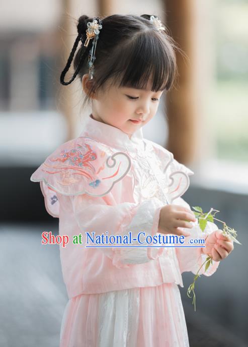 Chinese National Girls Pink Tang Suit Cheongsam Costume Traditional New Year Qipao Dress for Kids