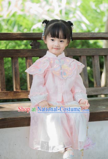 Chinese National Girls Pink Tang Suit Cheongsam Costume Traditional New Year Qipao Dress for Kids