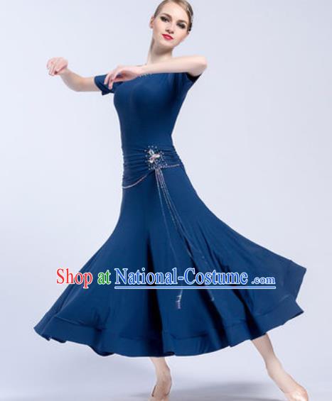 Top Grade Modern Dance Peacock Blue Dress Ballroom Dance International Waltz Competition Costume for Women