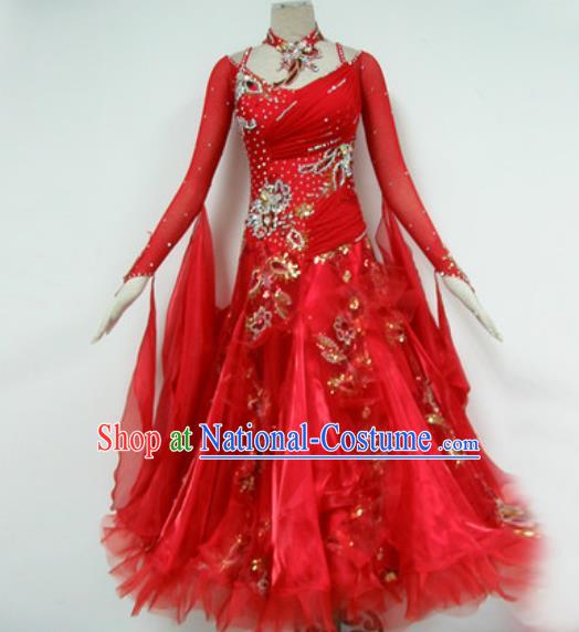 Professional Waltz Dance Red Dress Modern Dance Ballroom Dance International Dance Costume for Women