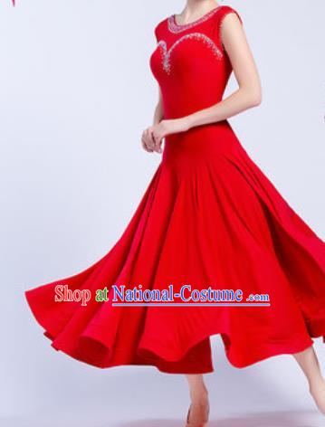 Top Grade Modern Dance Red Dress Ballroom Dance International Waltz Competition Costume for Women