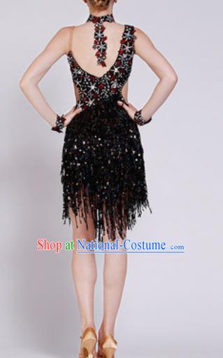 Professional Latin Dance Cha Cha Dance Black Tassel Dress Modern Dance Competition Costume for Women