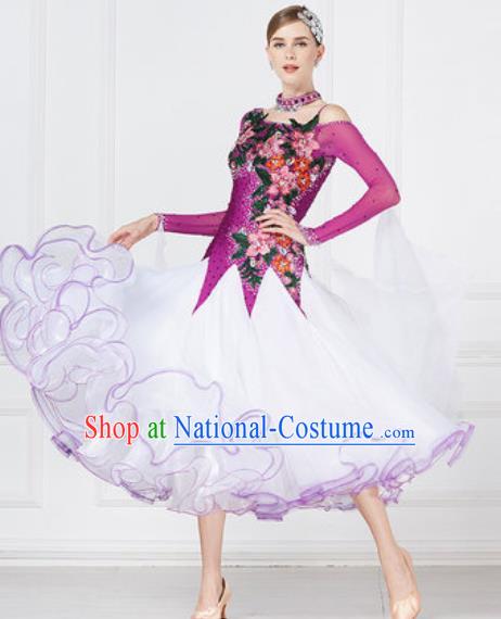 Top Grade Modern Dance Purple Dress Ballroom Dance International Waltz Competition Costume for Women