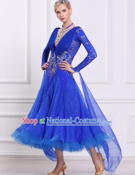 Top Grade Modern Dance Royalblue Lace Dress Ballroom Dance International Waltz Competition Costume for Women