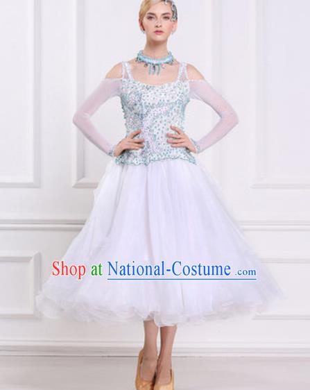 Top Grade Modern Dance White Dress Ballroom Dance International Waltz Competition Costume for Women