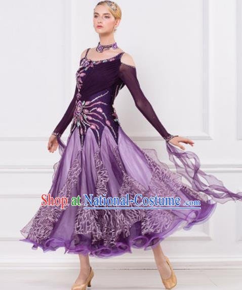 Top Grade Modern Dance Deep Purple Dress Ballroom Dance International Waltz Competition Costume for Women