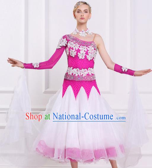 Top Waltz Competition Modern Dance Diamante Rosy Dress Ballroom Dance International Dance Costume for Women