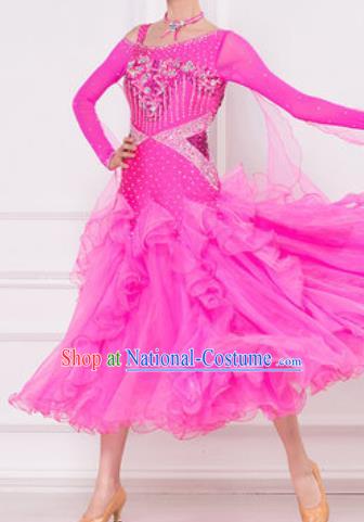 Top Waltz Competition Modern Dance Rosy Dress Ballroom Dance International Dance Costume for Women