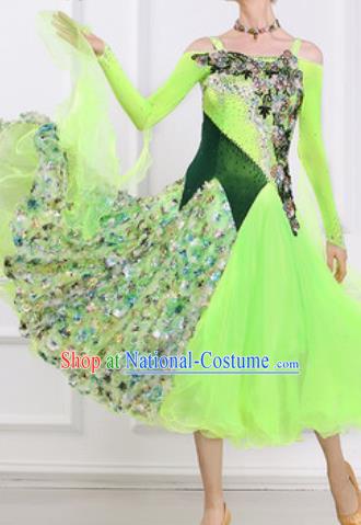 Top Waltz Competition Modern Dance Diamante Green Dress Ballroom Dance International Dance Costume for Women