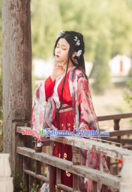 Ancient Chinese Song Dynasty Nobility Lady Red Hanfu Dress Imperial Concubine Historical Costumes for Women