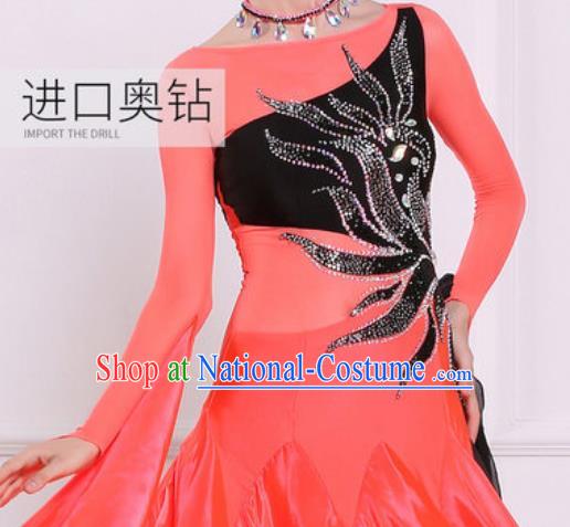 Top Waltz Competition Modern Dance Watermelon Red Dress Ballroom Dance International Dance Costume for Women