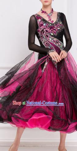 Top Waltz Competition Modern Dance Wine Red Dress Ballroom Dance International Dance Costume for Women