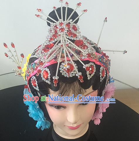 Chinese Beijing Opera Princess Rosy Headgear Traditional Peking Opera Diva Wig and Hair Accessories for Women