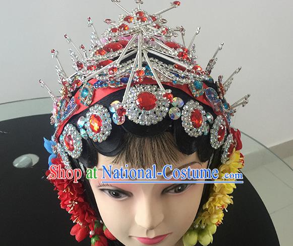 Chinese Beijing Opera Princess Red Headgear Traditional Peking Opera Diva Wig and Hair Accessories for Women