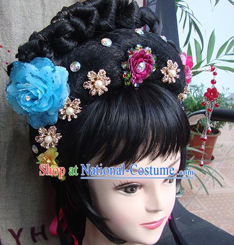 Chinese Beijing Opera Diva Princess Phoenix Headgear Traditional Peking Opera Wig Sheath and Hair Accessories for Women