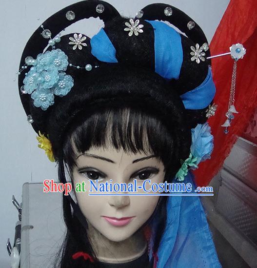 Chinese Beijing Opera Country Lady Headgear Traditional Peking Opera Wig Sheath and Hair Accessories for Women