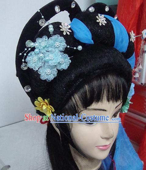 Chinese Beijing Opera Country Lady Headgear Traditional Peking Opera Wig Sheath and Hair Accessories for Women