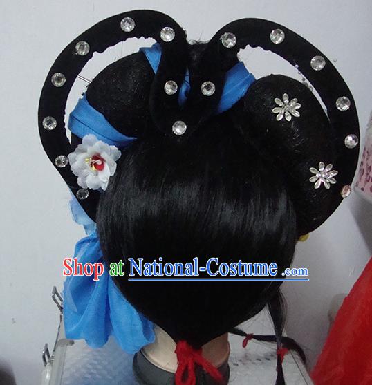 Chinese Beijing Opera Country Lady Headgear Traditional Peking Opera Wig Sheath and Hair Accessories for Women