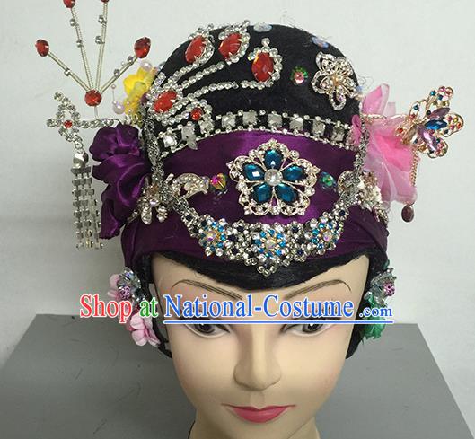 Chinese Beijing Opera Dowager Countess Headgear Traditional Peking Opera Wig Sheath and Hair Accessories for Women