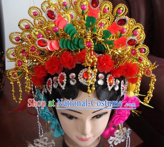 Chinese Beijing Opera Queen Phoenix Coronet Headgear Traditional Peking Opera Wig Sheath and Hair Accessories for Women