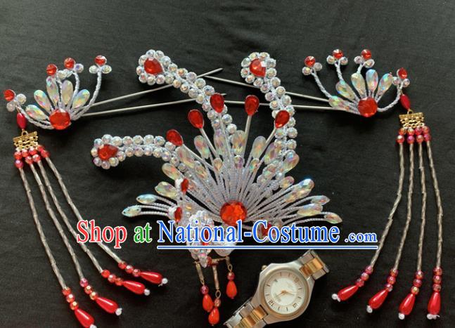 Chinese Beijing Opera Diva Phoenix Tassel Hairpins Headgear Traditional Peking Opera Queen Hair Accessories for Women