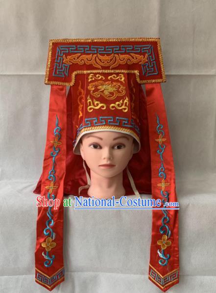 Chinese Beijing Opera Imperial Bodyguard Red Hat Traditional Peking Opera Swordsman Headwear for Men