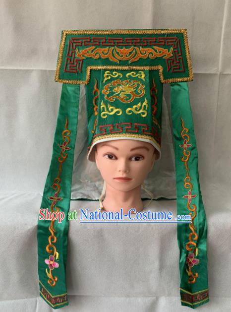 Chinese Beijing Opera Imperial Bodyguard Green Hat Traditional Peking Opera Swordsman Headwear for Men