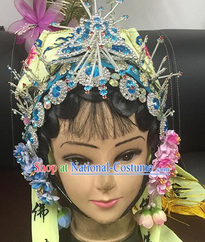 Chinese Beijing Opera Taoist Nun Yellow Hat Headgear Traditional Peking Opera Wig Sheath and Hair Accessories for Women