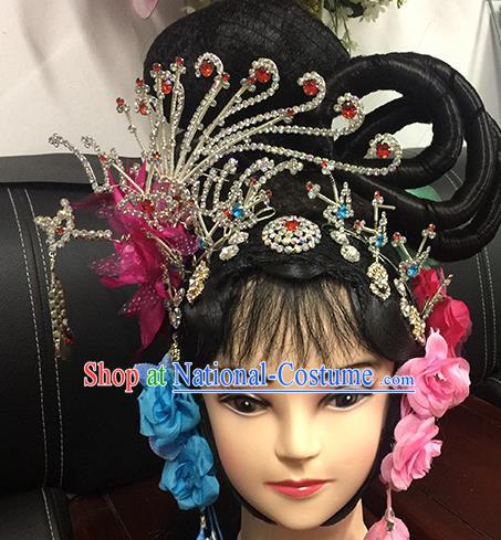 Chinese Beijing Opera Goddess Headgear Traditional Peking Opera Wig Sheath and Hair Accessories for Women