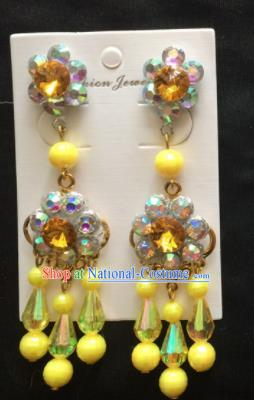 Chinese Beijing Opera Diva Yellow Beads Tassel Earrings Traditional Peking Opera Princess Ear Accessories for Women