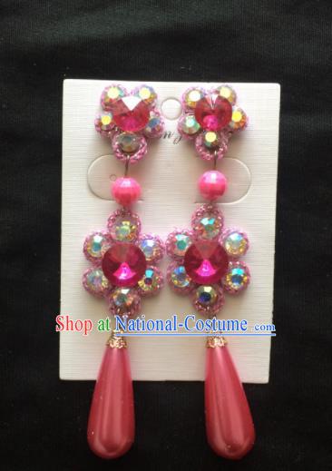 Chinese Beijing Opera Diva Rosy Crystal Earrings Traditional Peking Opera Princess Ear Accessories for Women