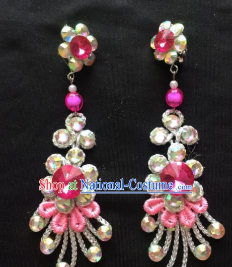 Chinese Beijing Opera Diva Earrings Traditional Peking Opera Princess Rosy Crystal Ear Accessories for Women