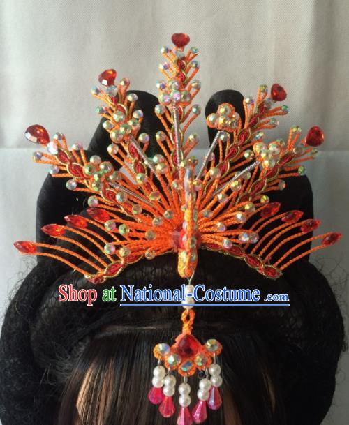 Chinese Beijing Opera Diva Red Phoenix Coronet Hairpins Traditional Peking Opera Queen Hair Accessories for Women