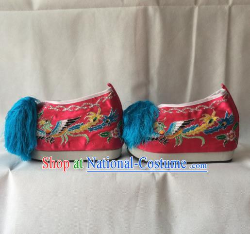 Chinese Beijing Opera Princess Pink Shoes Traditional Peking Opera Diva Embroidered Shoes for Women