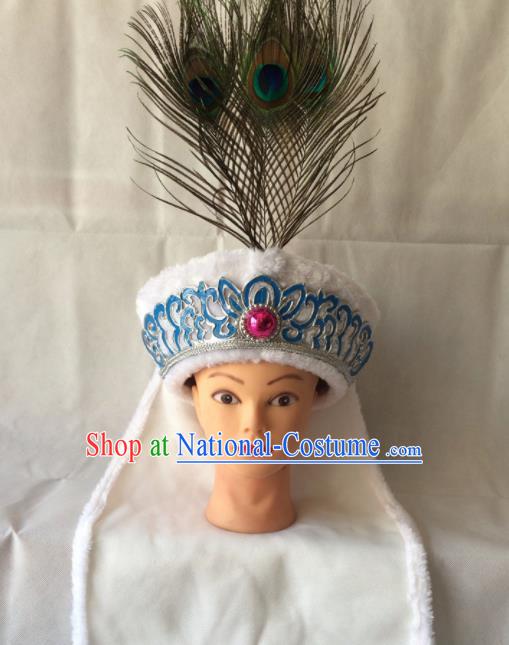 Chinese Beijing Opera Diva White Hat Traditional Peking Opera Blues Hair Accessories for Women