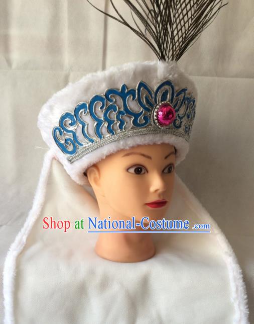 Chinese Beijing Opera Diva White Hat Traditional Peking Opera Blues Hair Accessories for Women