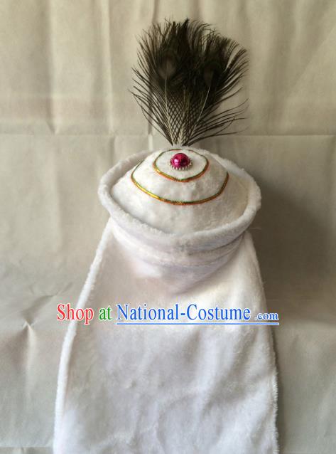 Chinese Beijing Opera Diva White Hat Traditional Peking Opera Blues Hair Accessories for Women