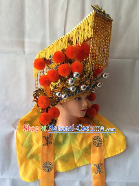 Chinese Beijing Opera Emperor Golden Hat Traditional Peking Opera Monarch Helmet Headwear for Men