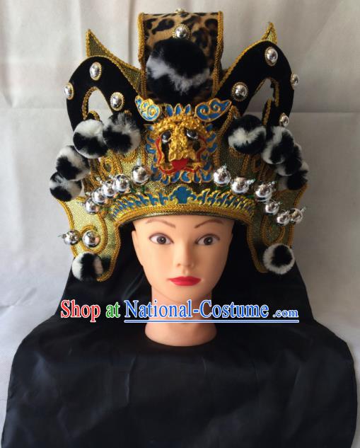 Chinese Beijing Opera Royal Highness Black Hat Traditional Peking Opera Swordsman Helmet Headwear for Men