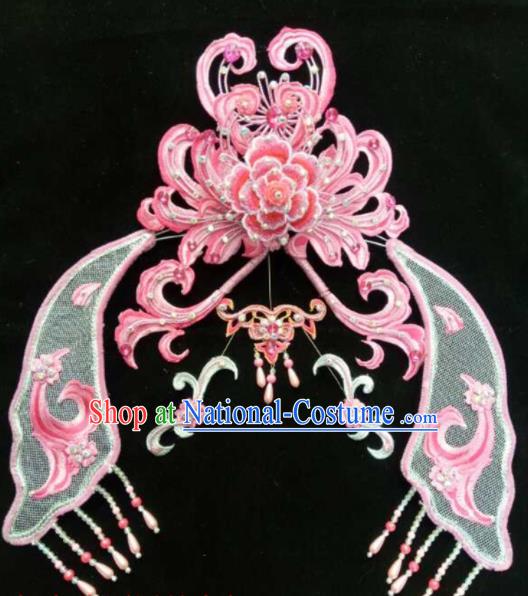 Chinese Beijing Opera Diva Pink Hair Crown Traditional Peking Opera Queen Hairpins Hair Accessories for Women