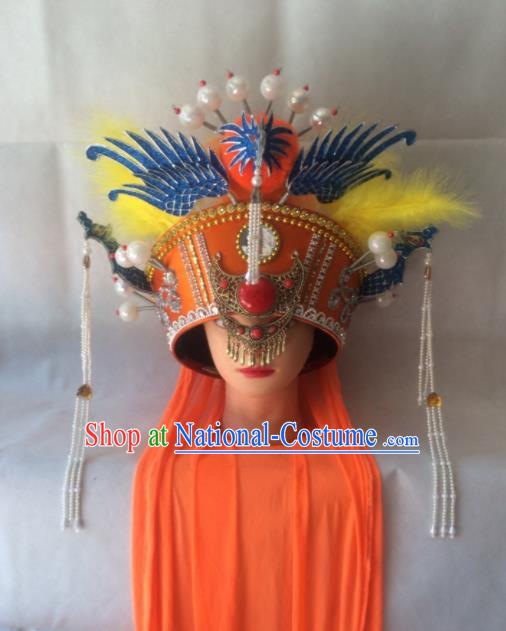 Chinese Beijing Opera Empress Orange Hat Traditional Peking Opera Queen Hair Accessories for Women